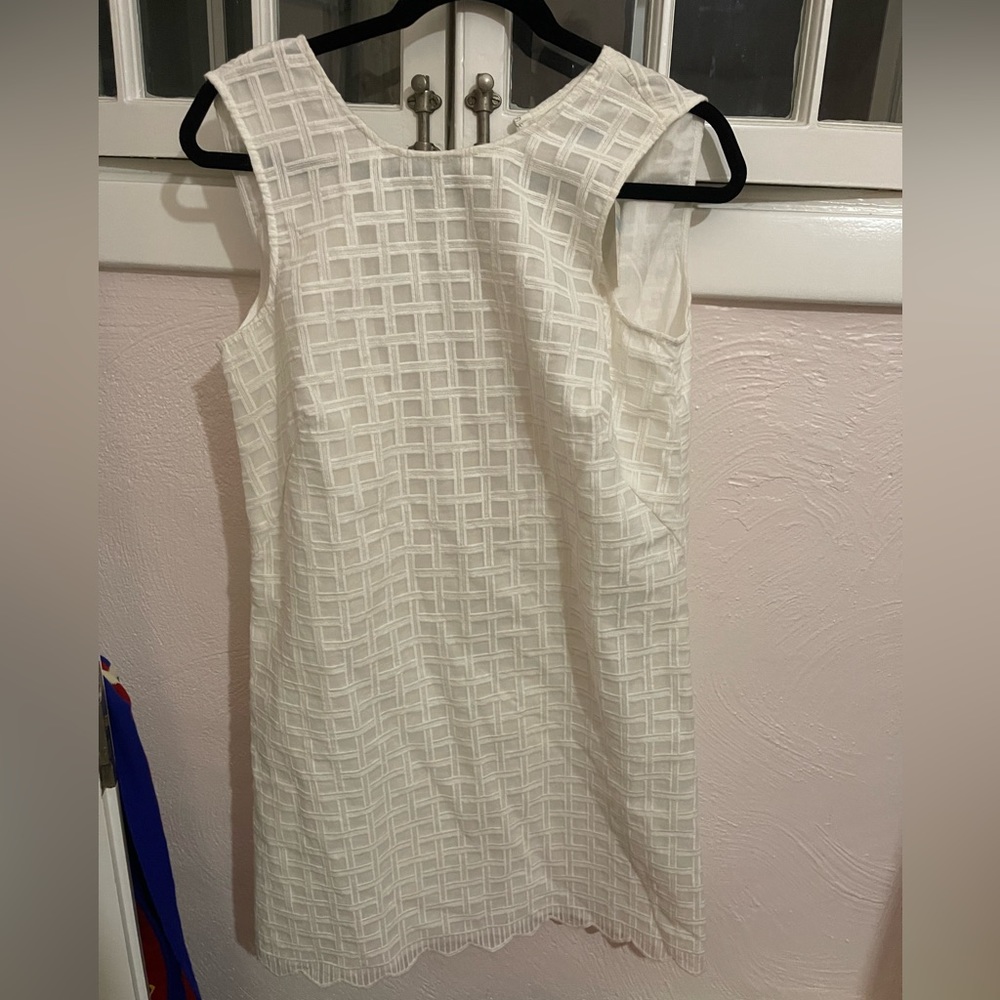 NWT J. McLaughlin Sleeveless White Linen Check Pattern Mini Dress Size Small